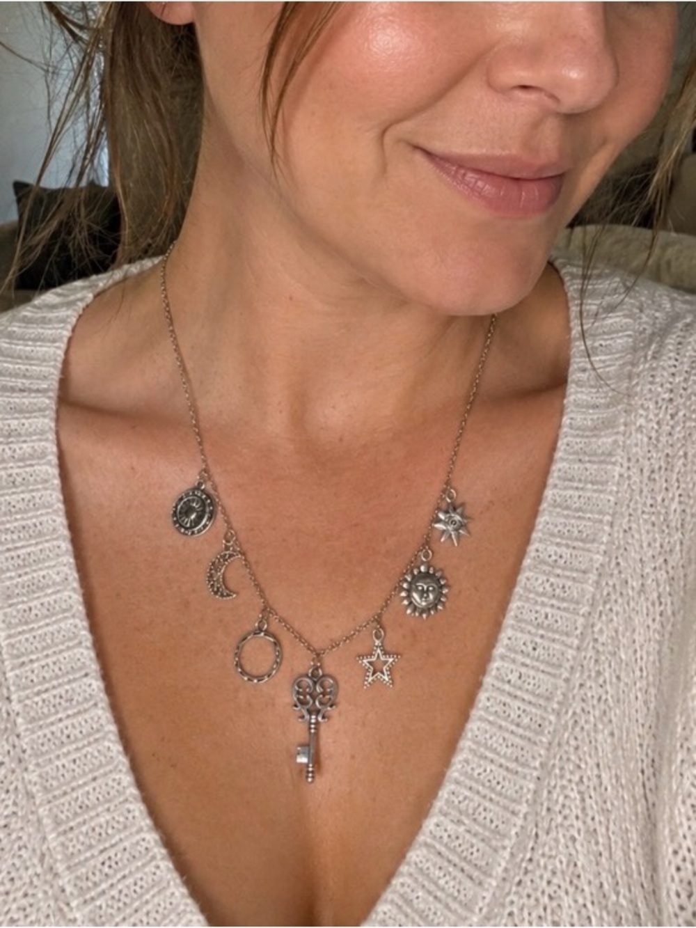 Handcrafted Stainless steel - Key, Stars, Sun & Moon Charm Necklace